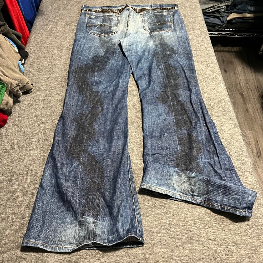 Lucky Brand Legend Flare Studded Distressed Wide Leg Jeans Blue 14x32